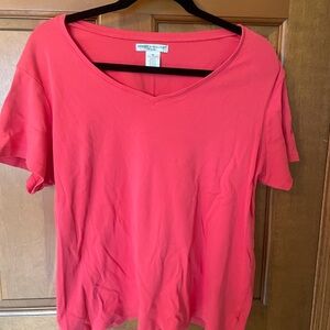 Rebecca Malone Coral Pink V-Neck Cotton Short Sleeve Tee